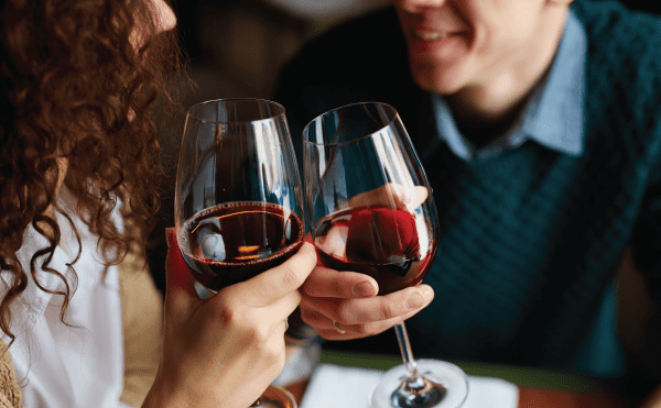 Couple with two glasses of wine